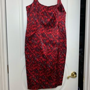 David Meister evening dress in Red animal print